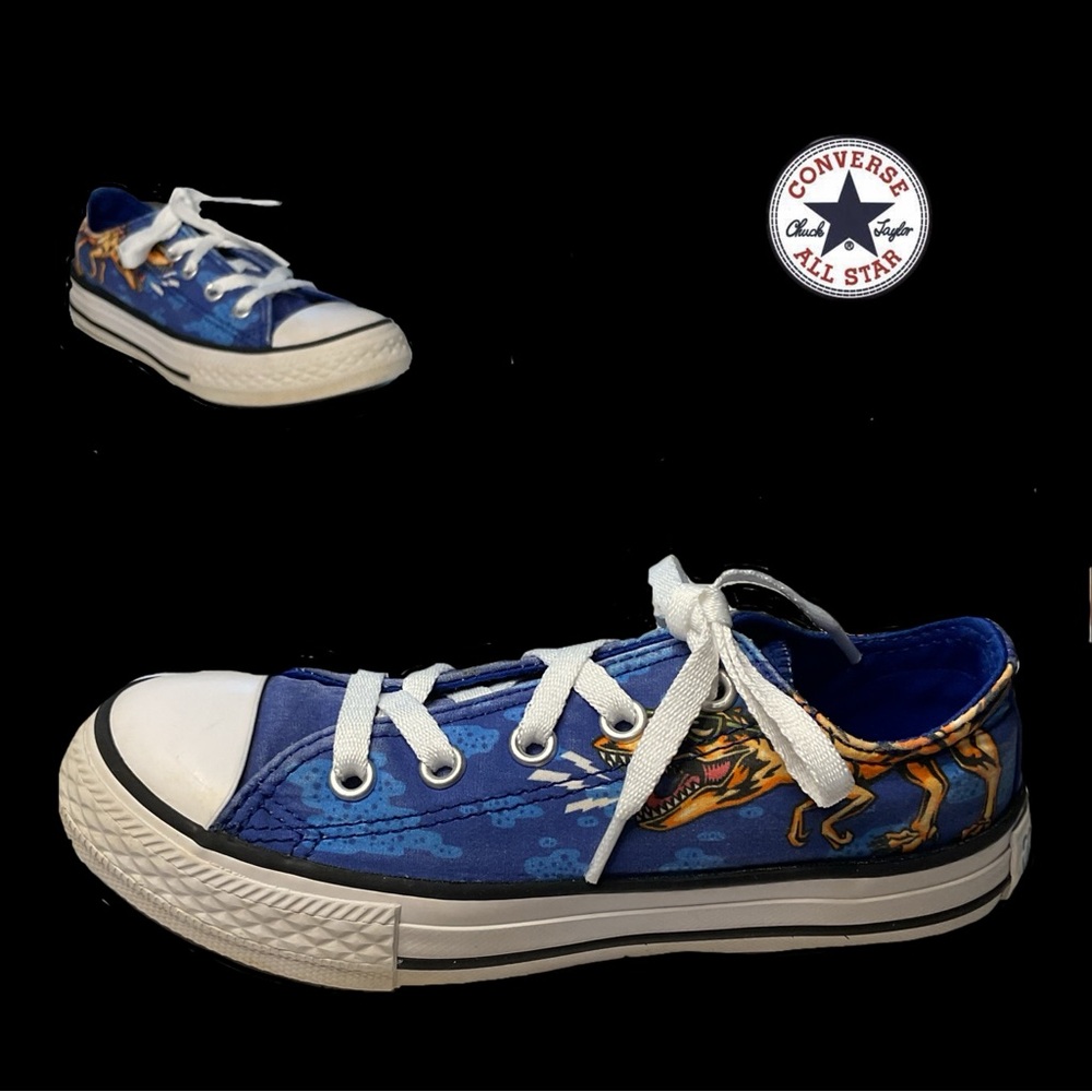 Chuck Taylor All Star Dinoverse  Jr 12 Dino's Beach Party Lo Top Blue Dinosaur